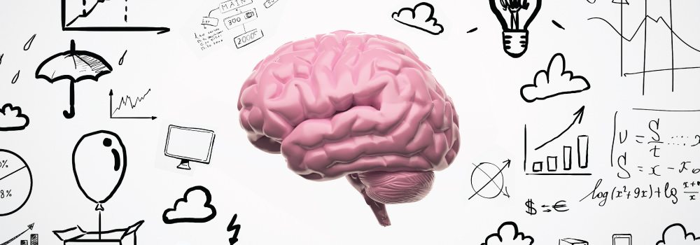 graphic of a pink brain surrounded by "thoughts" - ADHD couples counseling